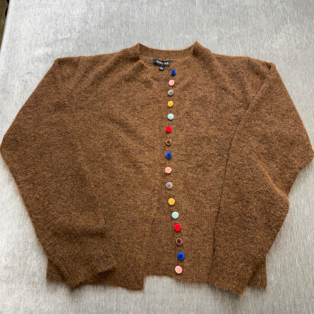 Strut & Bolt L Fuzzy Wool angora Blend Cardigan Multi Color Velvet Buttons fall